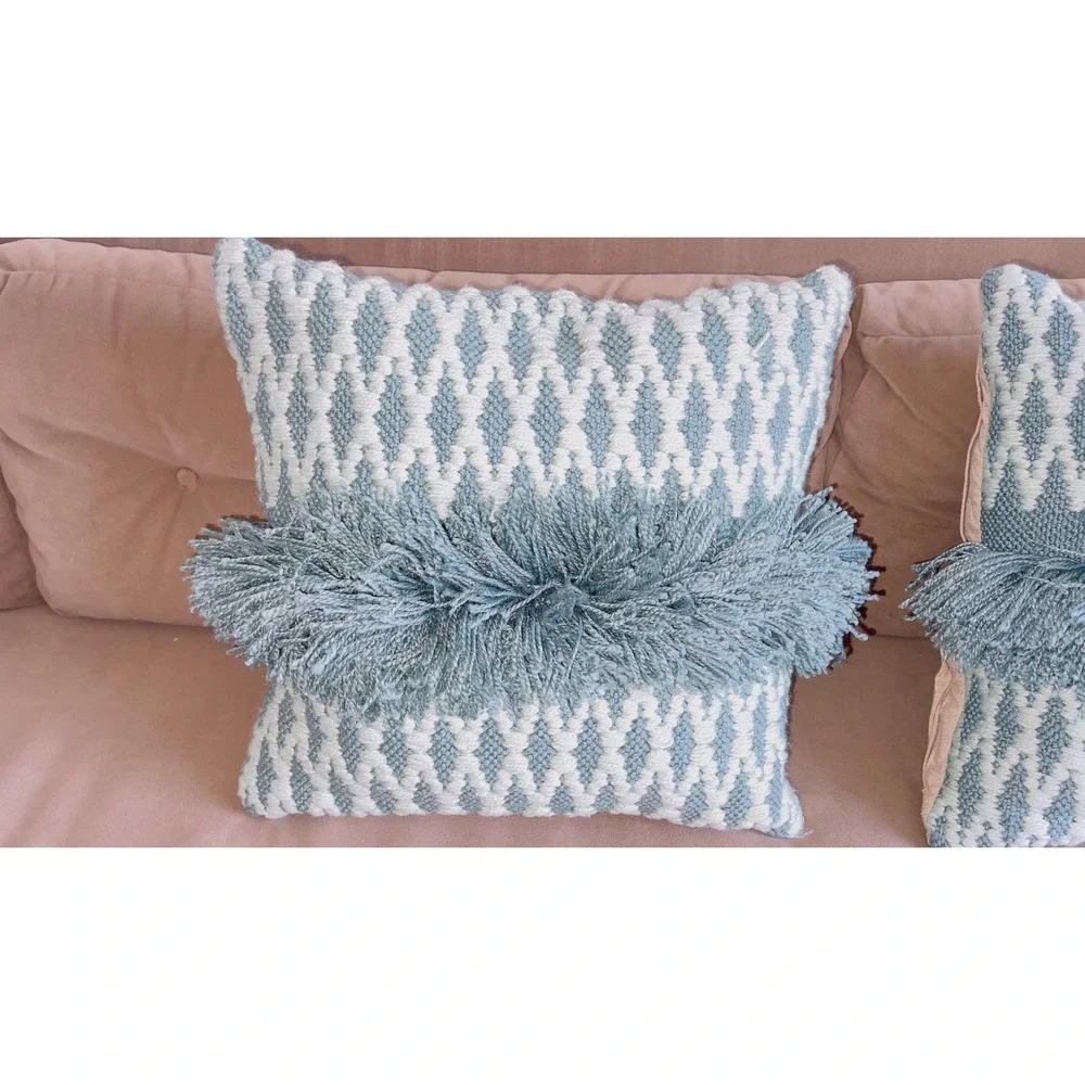 Opalhouse Jungalow Decorative Pillow Set 18x18 Blue Geometric Fringe Tassel Boho